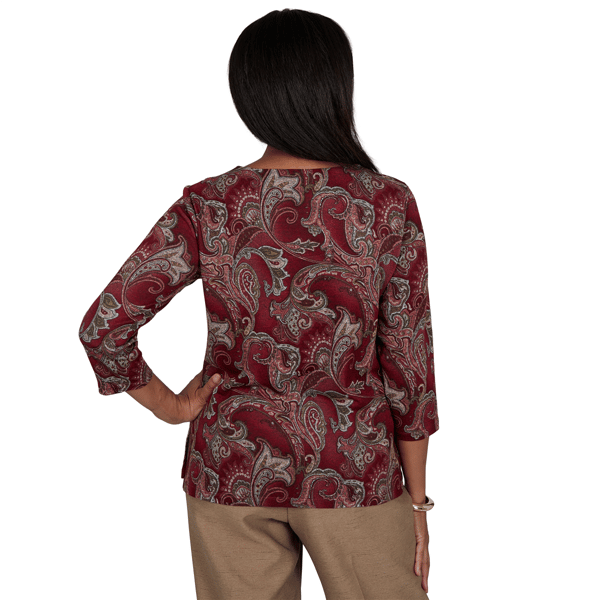 Petite Alfred Dunner Union Square 3/4 Sleeve Paisley Blouse