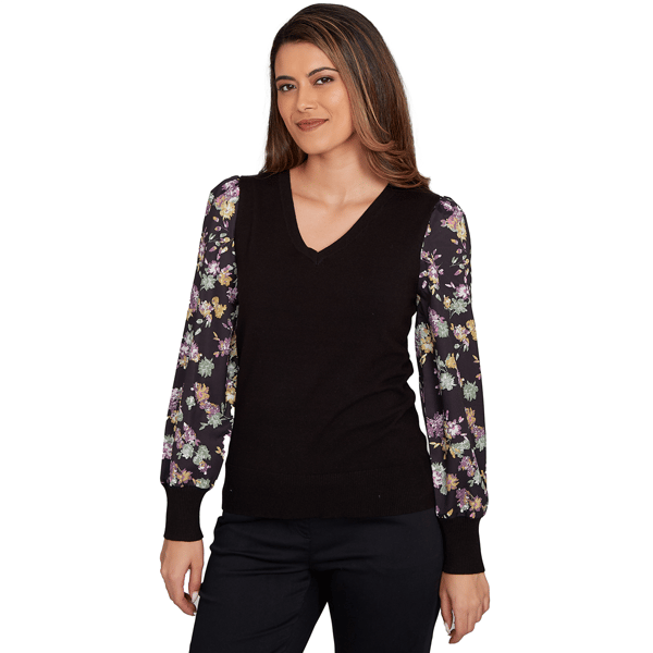 Petite Emaline Deerfield Long Floral Sleeve Two in One Sweater