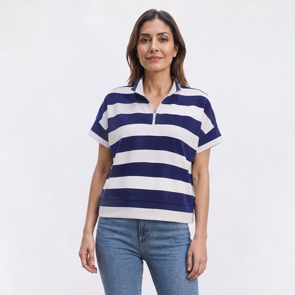 Womens LANDS END(R) 1/4 Zip Stripe Dolman Sleeve Sweater