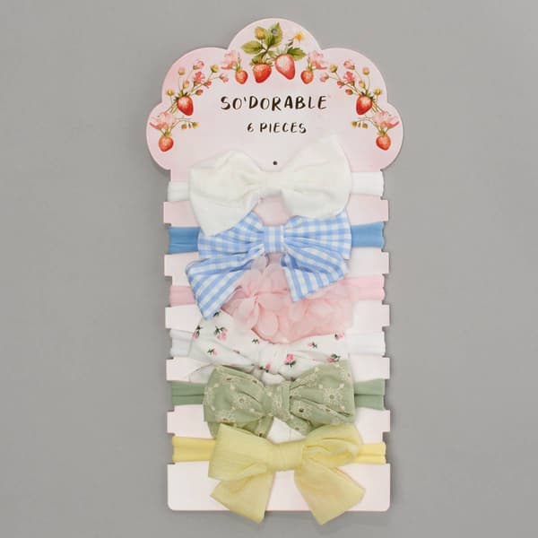 Baby Girl so''dorable(R) 6pc. Clip Dot Check & Floral Headwraps - image 