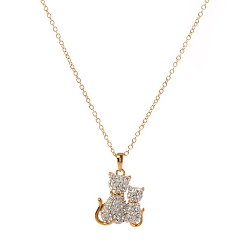 Yellow Gold Plated Clear Crystal Twin Cat Pendant