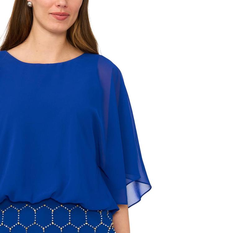 Womens MSK Elbow Sleeve Beaded Honeycomb Trim Blouse