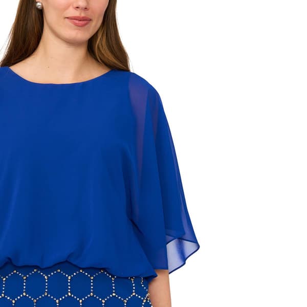 Womens MSK Elbow Sleeve Beaded Honeycomb Trim Blouse