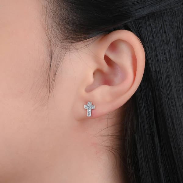 Forever New Sterling Silver CZ Round, Heart & Cross Earrings Set