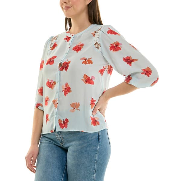 Womens Zac & Rachel 3/4 Sleeve Lace Shoulder Floral Blouse