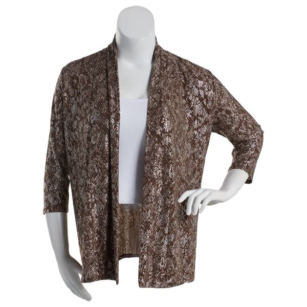 Plus Size Emily Daniels 3/4 Sleeve Foil Print Knit Open Cardigan - image 