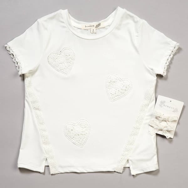 Girls (7-12) BTween® Short Sleeve Crochet Trim Heart Tee
