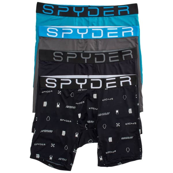 Mens Spyder 4pk. Knit Boxer Briefs - Black/Teal