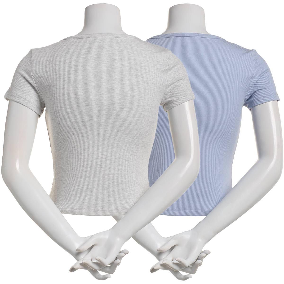 Juniors Pink Rose 2pk. Short Sleeve Modal Spandex V-Neck Tee