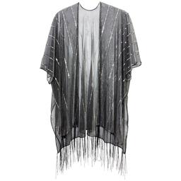 Womens Jessica McClintock Hologram Tie Front Fringe Kimono