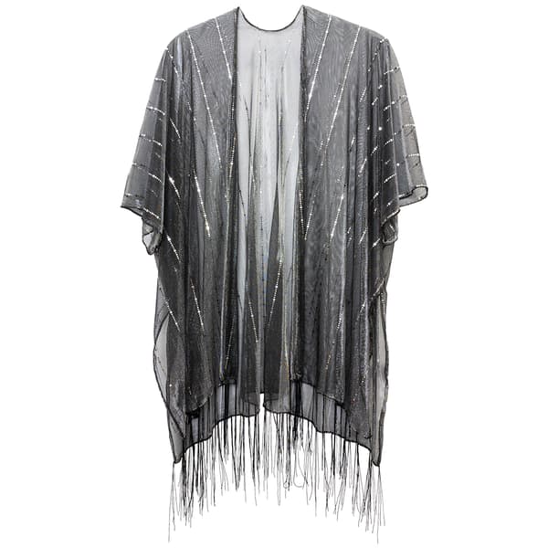 Womens Jessica McClintock Hologram Tie Front Fringe Kimono - image 