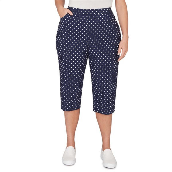 Plus Size Alfred Dunner Port Side Polka Dot Flat Front Denim Cap