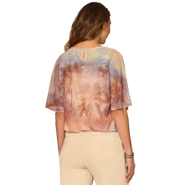Womens Democracy Short Sleeve Bubble Hem Tropical Blouse