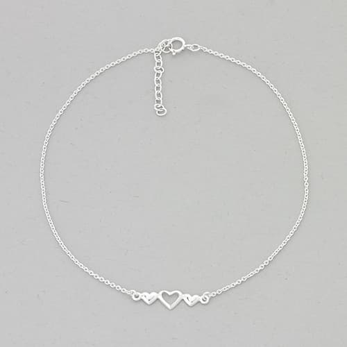Barefootsies Sterling Silver 3 Hearts Ankle Bracelet