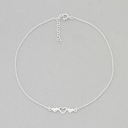 Barefootsies Sterling Silver 3 Hearts Ankle Bracelet