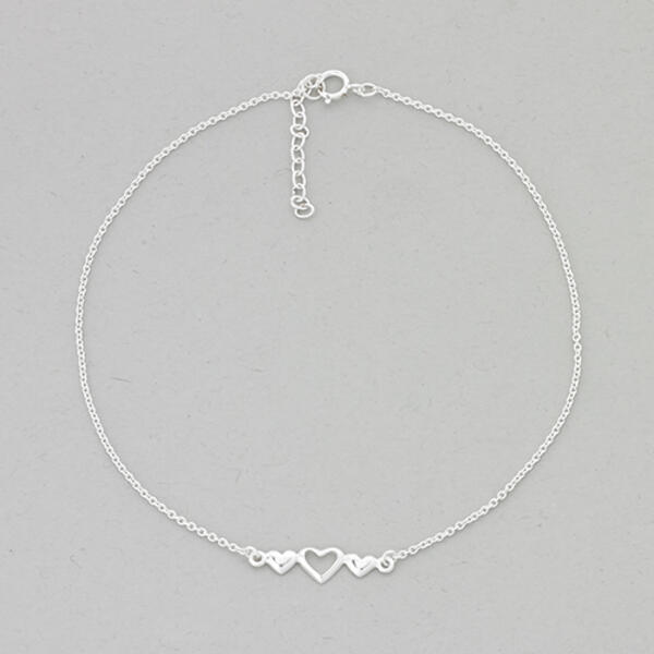 Barefootsies Sterling Silver 3 Hearts Ankle Bracelet - image 