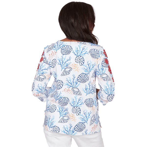 Petite Alfred Dunner Port Side Coastal Embroidered Blouse