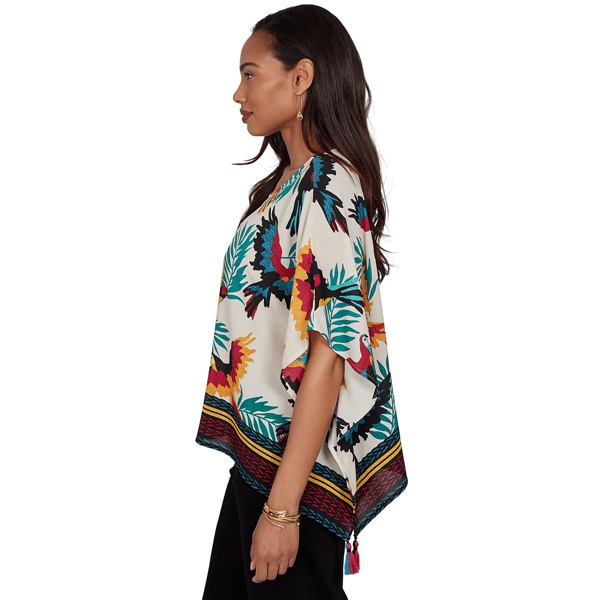 Womens Ruby Rd. Tropical Noir Elbow Sleeve Paradise Birds Blouse