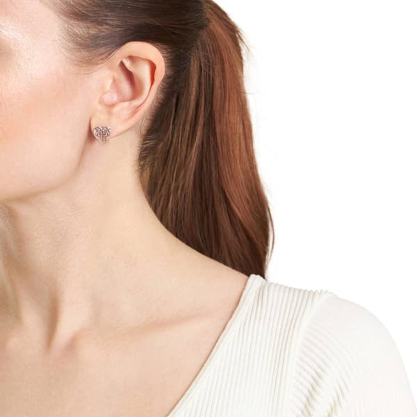 Athra Sterling Silver Cut-Out Cross Heart Stud Earrings