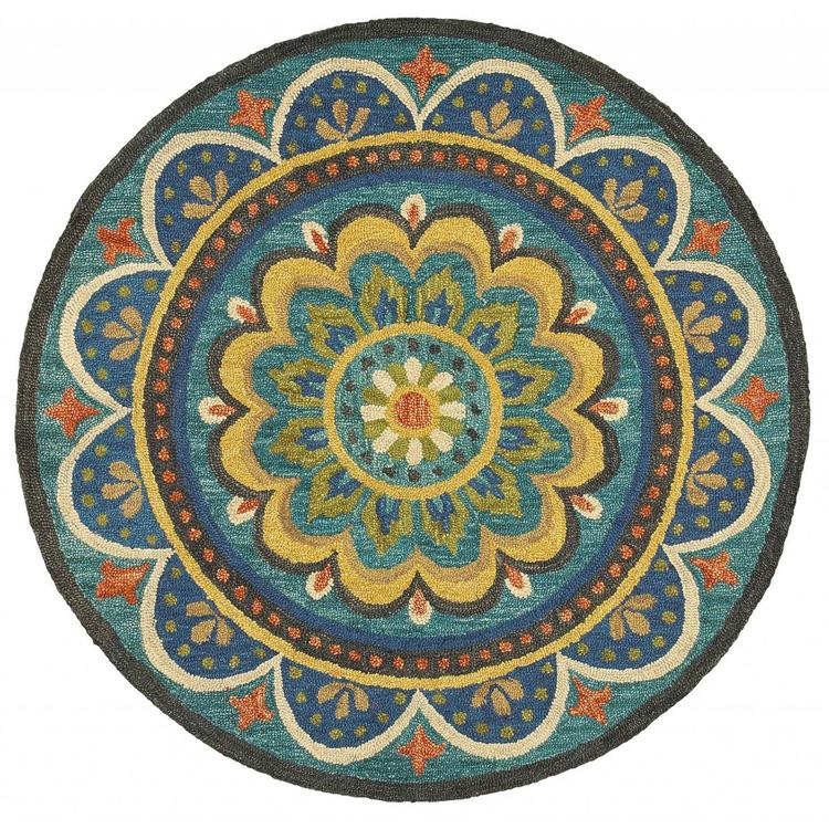 9th & Pike(R) Wool Floral Medallion Hand Tufted Round Area Rug