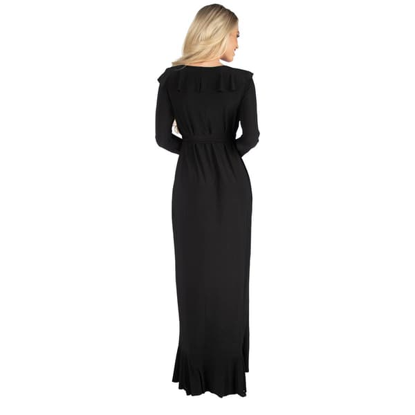 Womens 24/7 Comfort Apparel Ruffled Neck Long Sleeve Long Dress