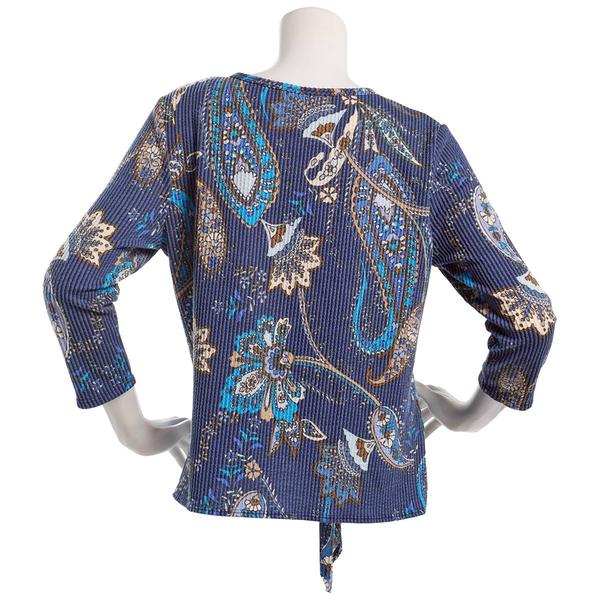 Womens C''est La Vie  3/4 Sleeve Cozy Rib Faux Button Blouse