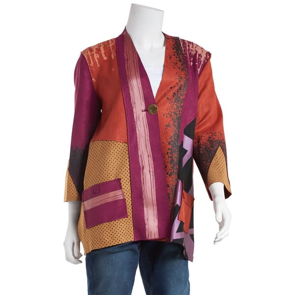 Womens Ali Miles 3/4 Sleeve Faux Suede Patchwork Jacket - image 