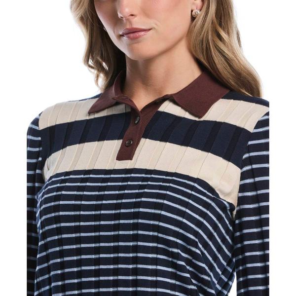 Womens Rafaella® 3/4 Sleeve Color Block Stripe Polo Sweater