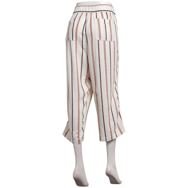 Womens Per Se Wide Leg Stripe Porkchop Pocket Linen Capris