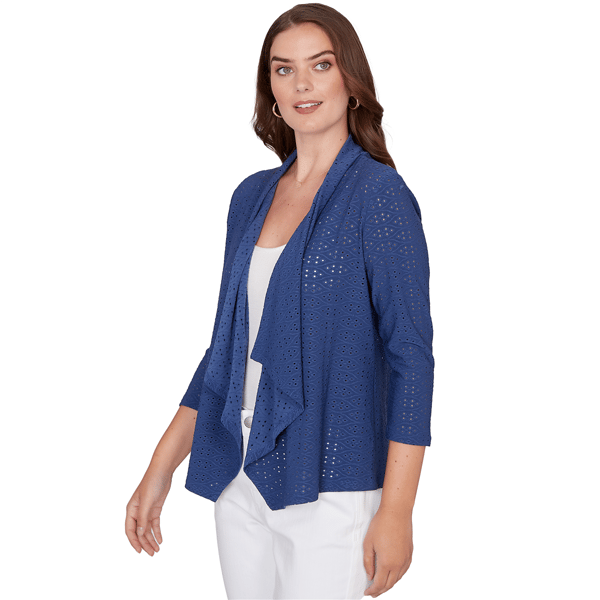 Petite Hearts of Palm Smooth Sailing Eyelet Cascade Cardigan