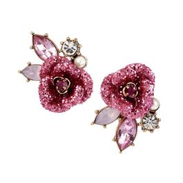 Betsey Johnson Mismatched Pink Glitter Rose Stud Earrings