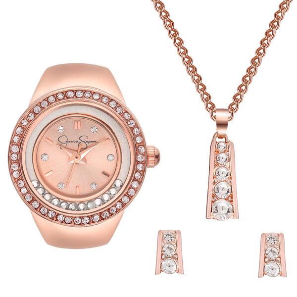 Womens Jessica Simpson Rose-Gold Tone Ring Watch Set - JSR0001RG - image 