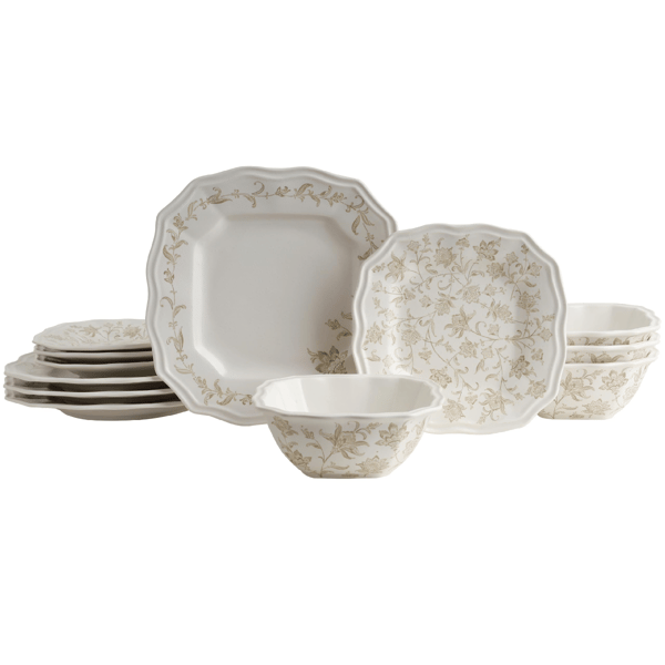 222 Fifth Batik Toile Taupe 12pc. Dinnerware Set - image 