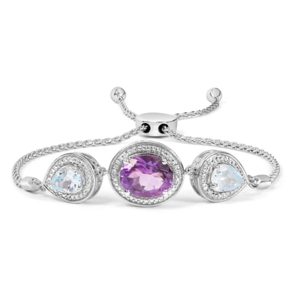 Haus of Brilliance Purple Amethyst & Blue Topaz Bolo Bracelet