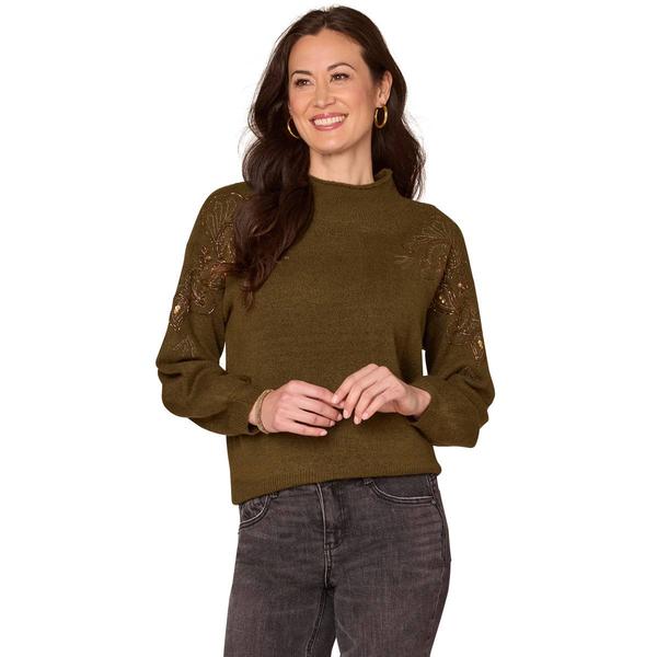 Plus Size Democracy Long Sleeve Mock Neck Embroidery Sweater - image 