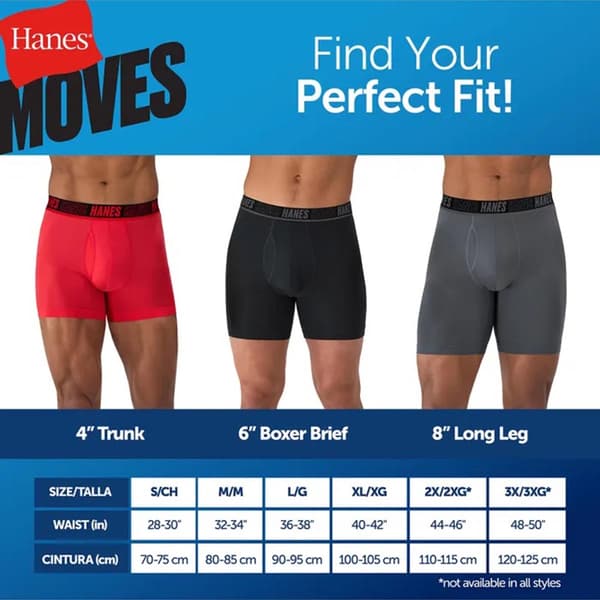 Mens Hanes&#174; Moves 4pk. Performance Boxer Briefs - Blue/Black