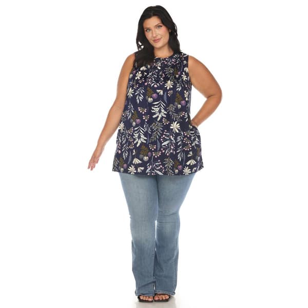 Plus Size White Mark Floral Sleeveless Blouse