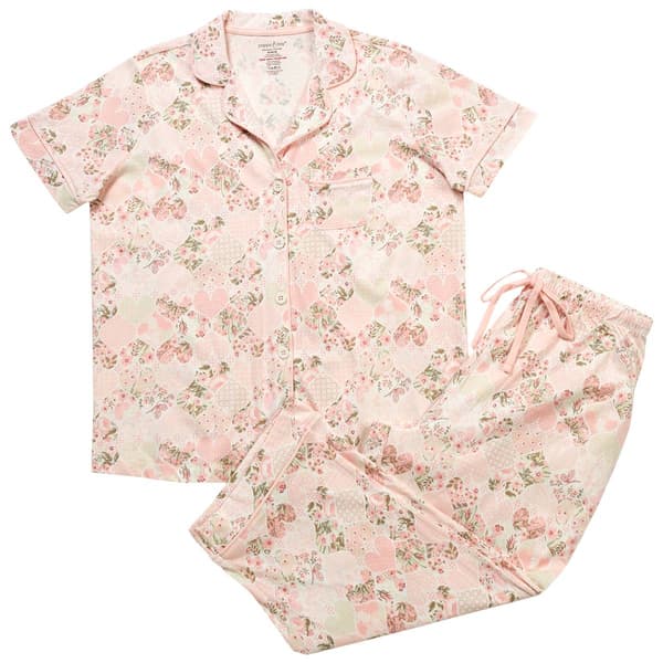 Womens Poppy & Clay Short Sleeve Floral Hearts Pajama Set