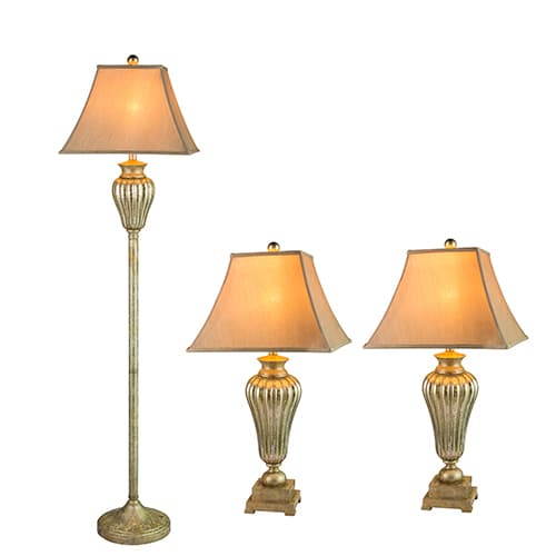 Fangio Lighting Metal & Glass 3pc. Lamp Set-Silver - image 