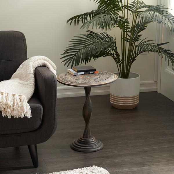 9th &amp; Pike® Round Distressed Wood Carved Accent Table
