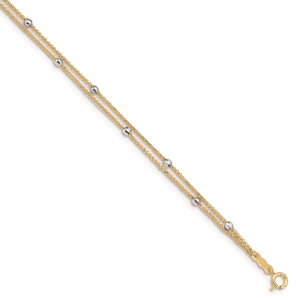 Gold Classics(tm) 14kt. Two-Tone 2 Strand Spiga Mirror Beads Anklet - image 