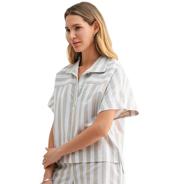 Womens CITY BLUES Short Wide Sleeve Stripe Blouse