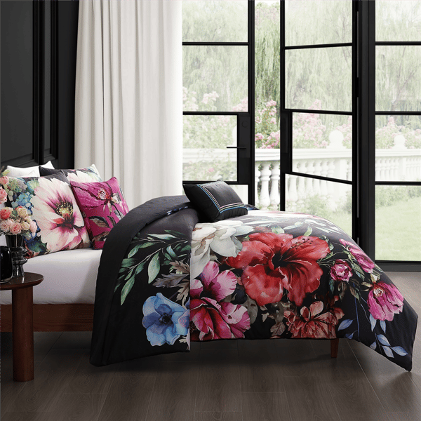 Bebejan Black Night Poppies 5pc. Reversible Comforter Set