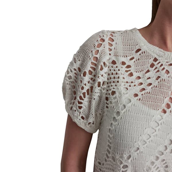 Womens DKNY Sport Short Elastic Sleeve Crochet Leaf Blouse