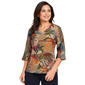 Womens Ali Miles 3/4 Sleeve V Neck Leaf Print Curve Hem Top - image 1