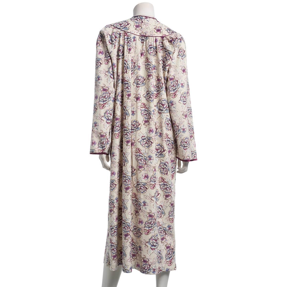 Plus Size Loungees Long Sleeve Fleece Floral Zip Front Robe