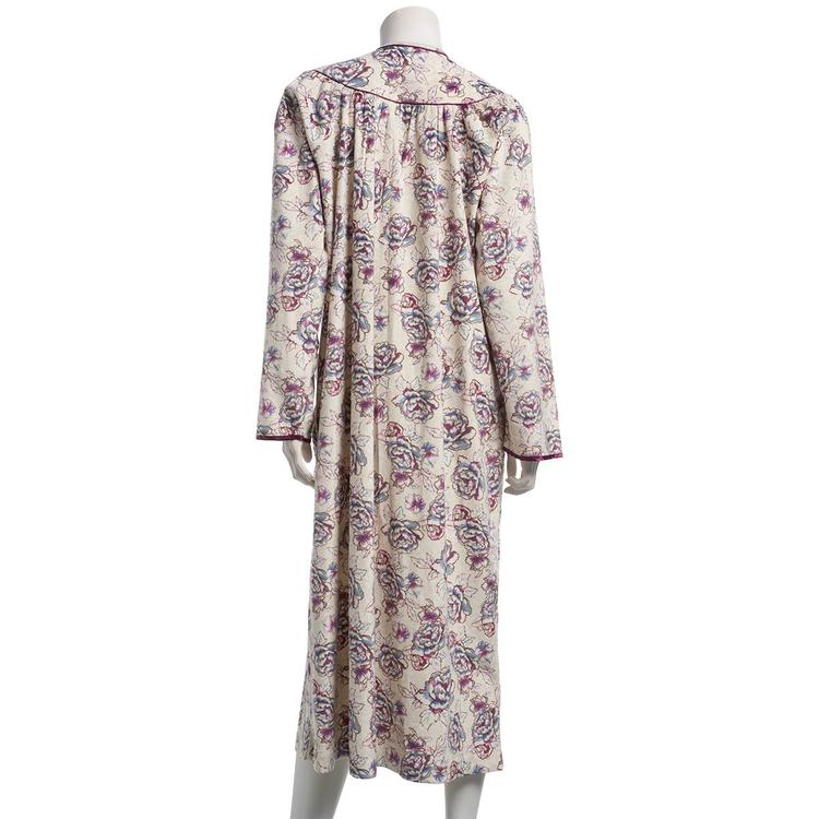 Plus Size Loungees Long Sleeve Fleece Floral Zip Front Robe