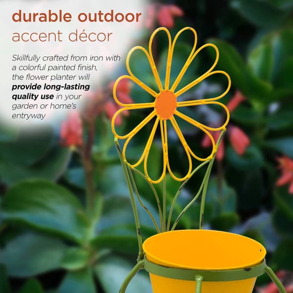 Alpine 24in. Yellow Flower Planter w/ Stand