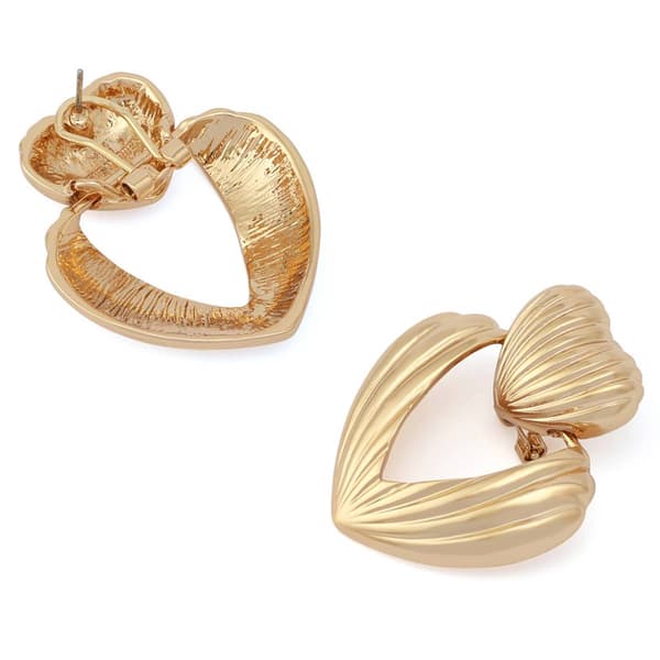 Steve Madden Gold Fluted Heart Drop Earrings