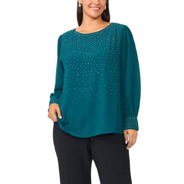 Plus Size MSK Sheer Sleeve Bead Trim Top - image 